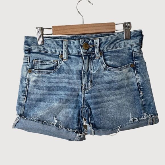 American Eagle Super Stretchy Denim Midi Shorts Sz 2 - Picture 8 of 8